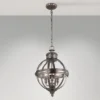 Pendelleuchte ADAMS mit Glaskugel & Stahl massiv in Silber Antik, Ø 37cm