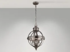 Pendelleuchte ADAMS mit Glaskugel & Stahl massiv in Silber Antik, Ø 37cm