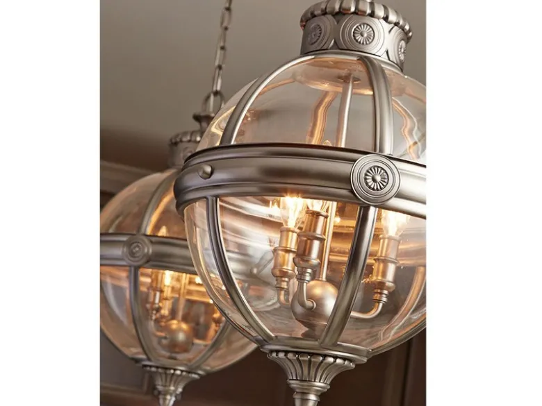 Pendelleuchte ADAMS mit Glaskugel & Stahl massiv in Silber Antik, Ø 37cm
