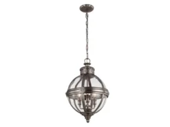 Pendelleuchte ADAMS mit Glaskugel & Stahl massiv in Silber Antik, Ø 37cm