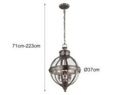 Pendelleuchte ADAMS mit Glaskugel & Stahl massiv in Silber Antik, Ø 37cm