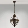 Pendelleuchte ADAMS mit Glaskugel & Stahl massiv in britisch Bronze, Ø 37cm