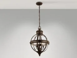 Pendelleuchte ADAMS mit Glaskugel & Stahl massiv in britisch Bronze, Ø 37cm