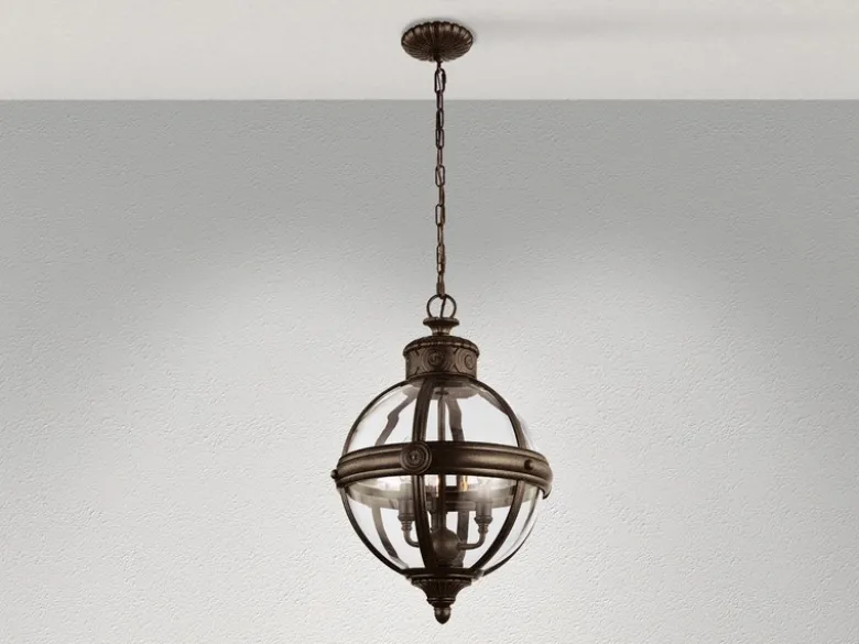 Pendelleuchte ADAMS mit Glaskugel & Stahl massiv in britisch Bronze, Ø 37cm