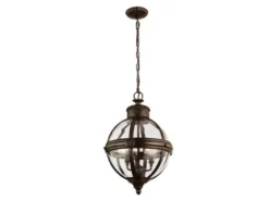 Pendelleuchte ADAMS mit Glaskugel & Stahl massiv in britisch Bronze, Ø 37cm
