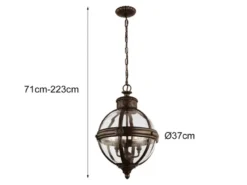 Pendelleuchte ADAMS mit Glaskugel & Stahl massiv in britisch Bronze, Ø 37cm