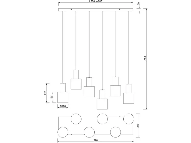 Pendelleuchte AGUDO 6-flammig Metall Coffee Töne, Breite 85cm