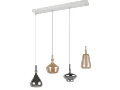 Pendelleuchte ALDEA 4-flammig mit Glas Bernstein & Chrom verspiegelt, B: 74,5 cm