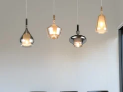 Pendelleuchte ALDEA 4-flammig mit Glas Bernstein & Chrom verspiegelt, B: 74,5 cm
