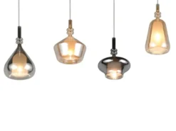 Pendelleuchte ALDEA 4-flammig mit Glas Bernstein & Chrom verspiegelt, B: 74,5 cm