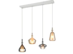 Pendelleuchte ALDEA 4-flammig mit Glas Bernstein & Chrom verspiegelt, B: 74,5 cm