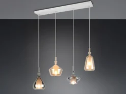 Pendelleuchte ALDEA 4-flammig mit Glas Bernstein & Chrom verspiegelt, B: 74,5 cm