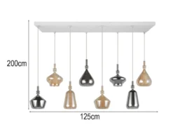 Pendelleuchte ALDEA 8-flammig mit Glas in Bernstein & Chrom verspiegelt, B:125cm