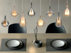 Pendelleuchte ALDEA 8-flammig mit Glas in Bernstein & Chrom verspiegelt, B:125cm