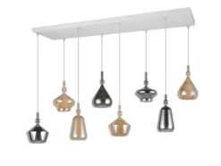 Pendelleuchte ALDEA 8-flammig mit Glas in Bernstein & Chrom verspiegelt, B:125cm