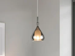Pendelleuchte ALDEA klein 1-flammig mit Rauchglas Chrom verspiegelt, Ø 16cm