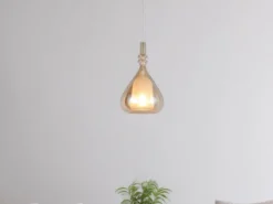 Pendelleuchte ALDEA klein 1-flammig mit Glasschirm Bernsteinfarbig, Ø 16cm