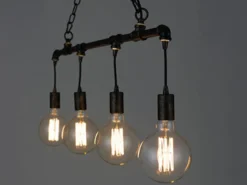 Pendelleuchte AMARCORD 4-flammig Wasserrohr Optik in Rost, Breite 86cm