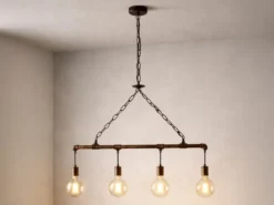 Pendelleuchte AMARCORD 4-flammig Wasserrohr Optik in Rost, Breite 86cm