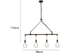 Pendelleuchte AMARCORD 4-flammig Wasserrohr Optik in Rost, Breite 86cm