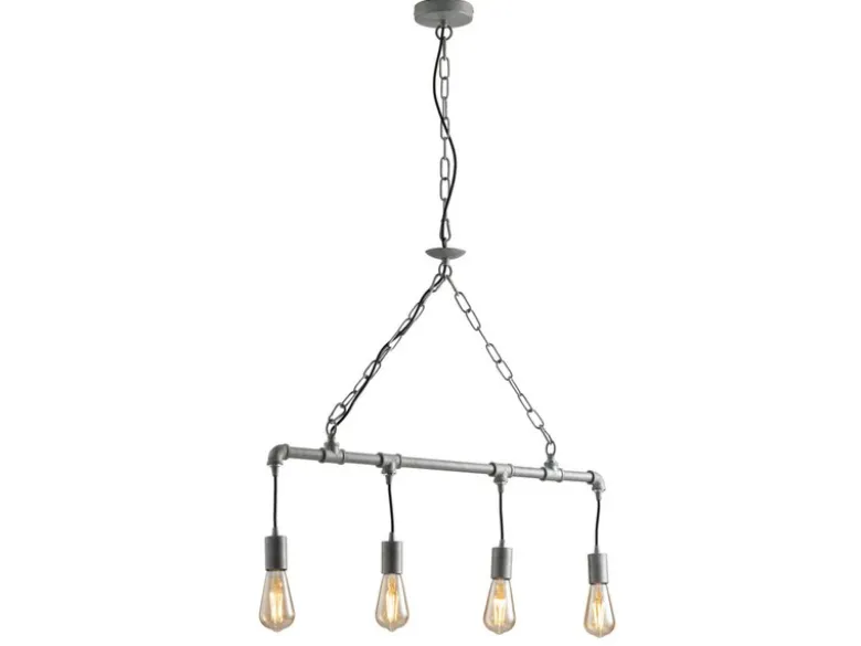 Pendelleuchte AMARCORD 4-flammig Wasserrohr Optik in Grau antik, Breite 86cm