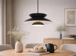 Pendelleuchte AMARILA skandinavisch mit Metall Lampenschirm Schwarz Ø 40cm