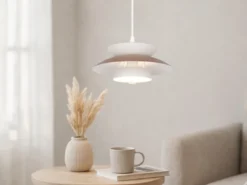 Pendelleuchte AMARILA skandinavisch mit Metall Lampenschirm Grau Braun Ø 25cm