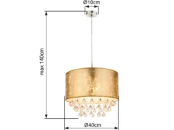 Pendelleuchte AMY mit Stoff Lampenschirm Gold & Kristall Behang, Ø 40cm