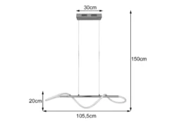 Pendelleuchte ARGOS Silber LED Schlauch Weiß, 3 Stufen Dimmer, Breite 105cm