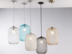 Pendelleuchte ASHFORD einflammig Kristall Glasschirm Bernsteinfarben, Ø 20cm