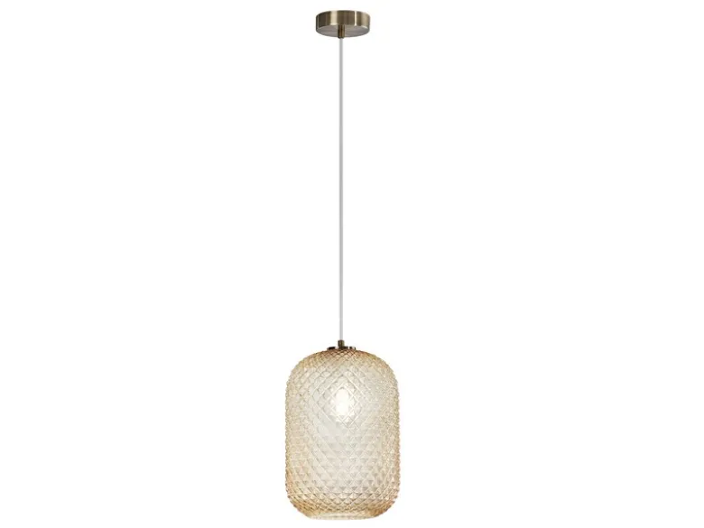Pendelleuchte ASHFORD einflammig Kristall Glasschirm Bernsteinfarben, Ø 20cm