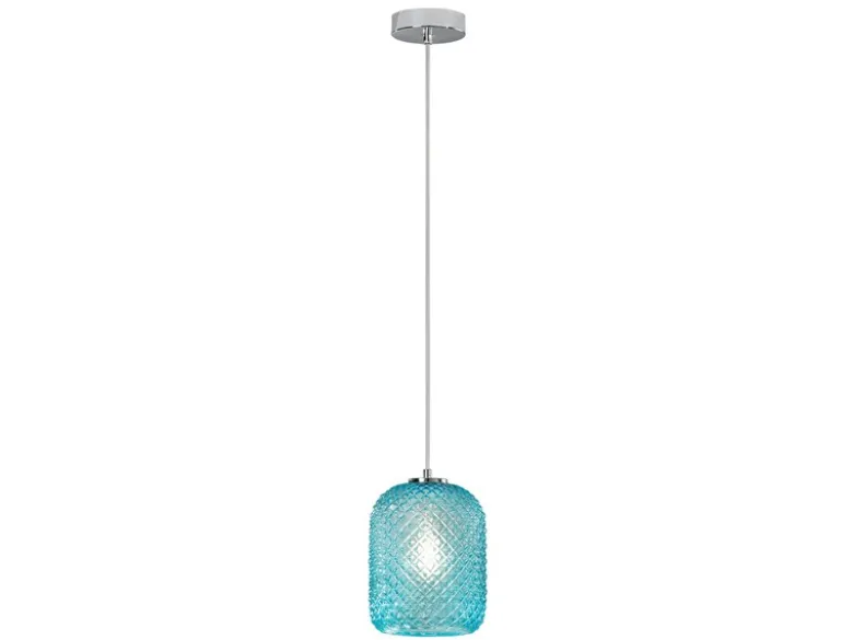 Pendelleuchte ASHFORD einflammig Kristall Glasschirm in Blau, Ø15cm