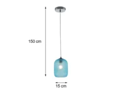 Pendelleuchte ASHFORD einflammig Kristall Glasschirm in Blau, Ø15cm