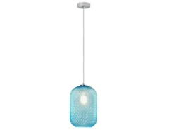 Pendelleuchte ASHFORD einflammig Kristall Glasschirm in Blau, Ø 20cm