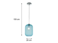 Pendelleuchte ASHFORD einflammig Kristall Glasschirm in Blau, Ø 20cm