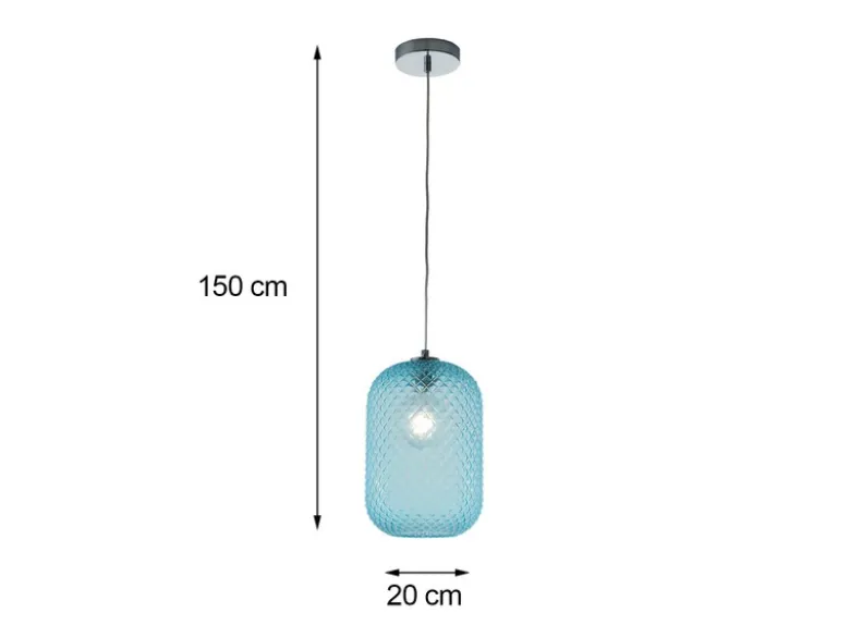 Pendelleuchte ASHFORD einflammig Kristall Glasschirm in Blau, Ø 20cm