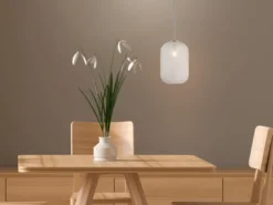 Pendelleuchte ASHFORD einflammig Kristall Glasschirm in Weiß, Ø 20cm