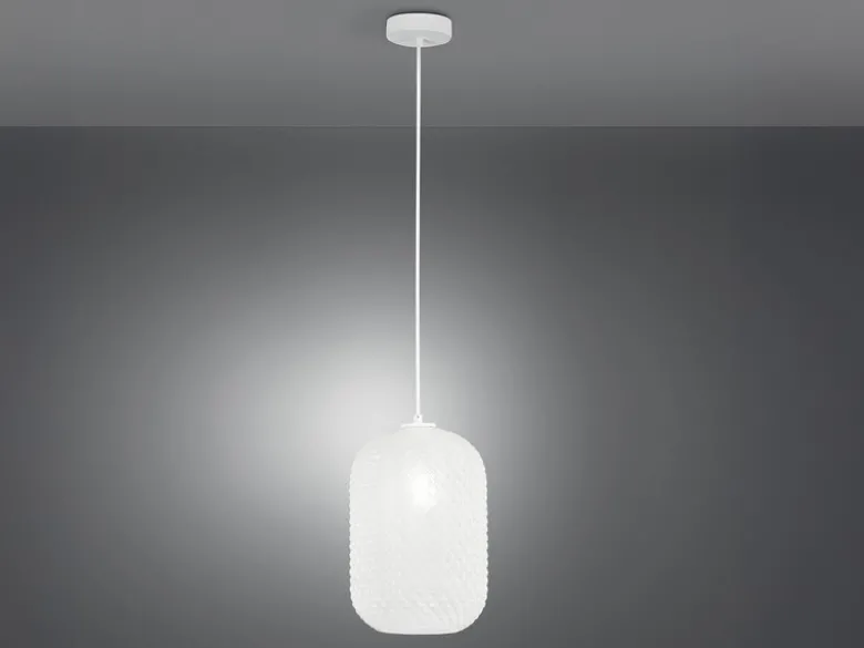 Pendelleuchte ASHFORD einflammig Kristall Glasschirm in Weiß, Ø 20cm