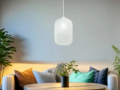 Pendelleuchte ASHFORD einflammig Kristall Glasschirm in Weiß, Ø 20cm