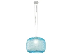 Pendelleuchte ASHFORD einflammig Kristall Glasschirm in Blau, Ø 40cm