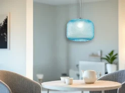 Pendelleuchte ASHFORD einflammig Kristall Glasschirm in Blau, Ø 40cm