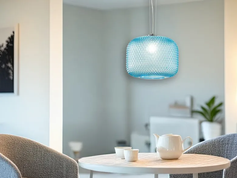 Pendelleuchte ASHFORD einflammig Kristall Glasschirm in Blau, Ø 40cm
