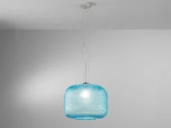 Pendelleuchte ASHFORD einflammig Kristall Glasschirm in Blau, Ø 40cm
