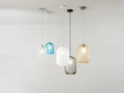 Pendelleuchte ASHFORD einflammig Kristall Glasschirm in Weiß, Ø 15cm