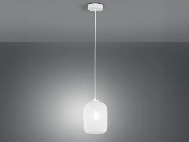 Pendelleuchte ASHFORD einflammig Kristall Glasschirm in Weiß, Ø 15cm