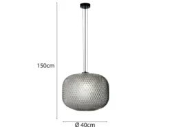 Pendelleuchte ASHFORD einflammig Kristall Glasschirm Rauchglas, Ø 40cm