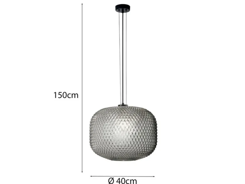 Pendelleuchte ASHFORD einflammig Kristall Glasschirm Rauchglas, Ø 40cm
