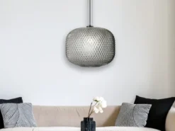 Pendelleuchte ASHFORD einflammig Kristall Glasschirm Rauchglas, Ø 40cm