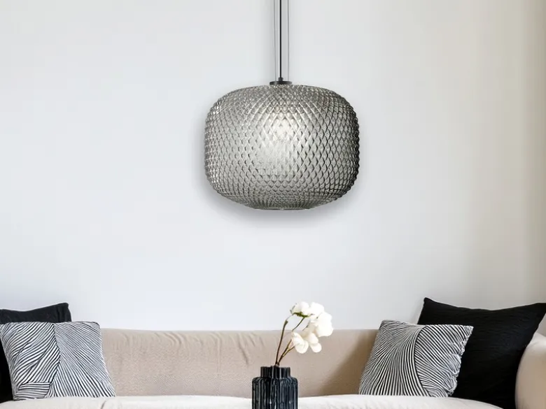 Pendelleuchte ASHFORD einflammig Kristall Glasschirm Rauchglas, Ø 40cm
