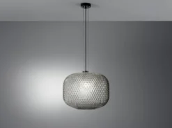 Pendelleuchte ASHFORD einflammig Kristall Glasschirm Rauchglas, Ø 40cm